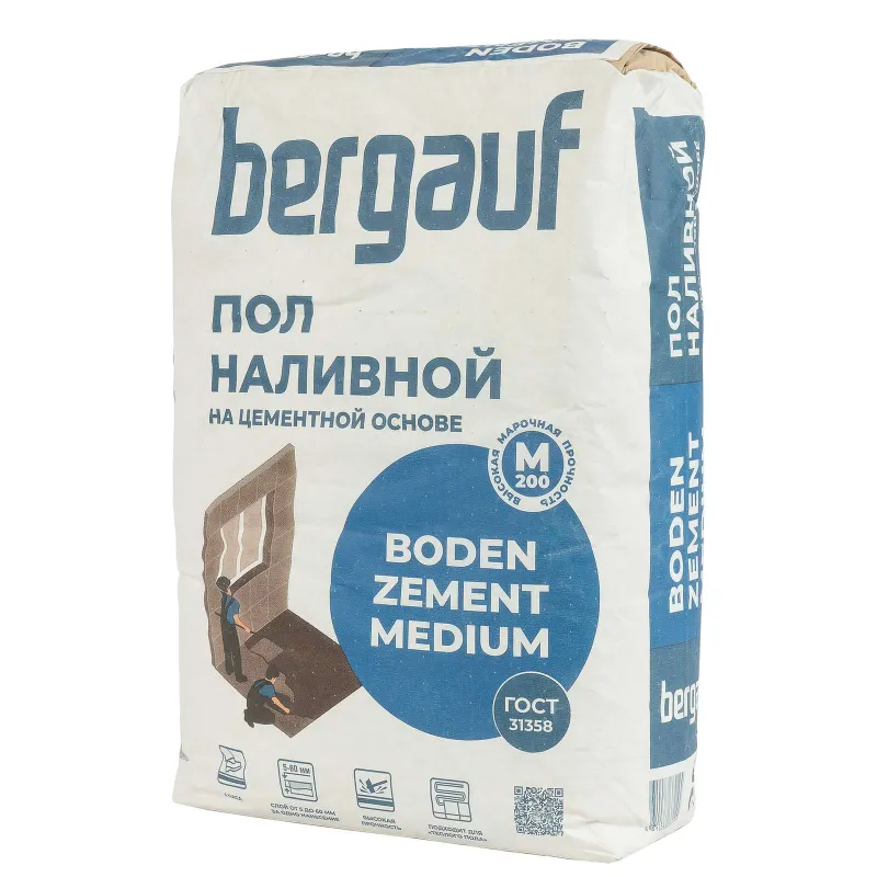 Наливной пол Bergauf Boden Zement Medium универсальный 20 кг — купить в Тюмени